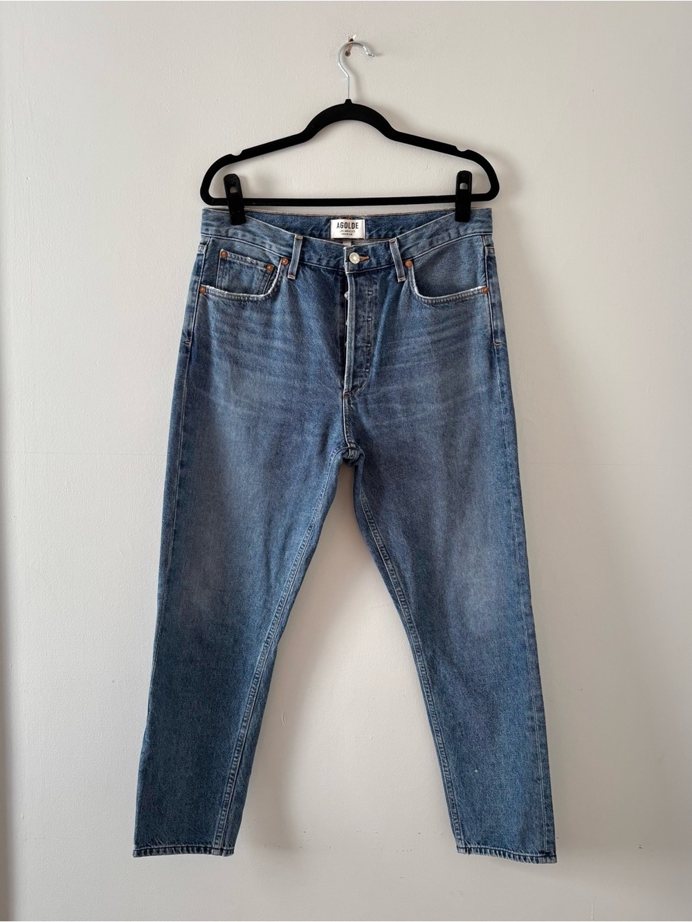 AGOLDE Jamie High Rise Classic Jeans Button-Fly Straight Leg Tapered Denim Blue